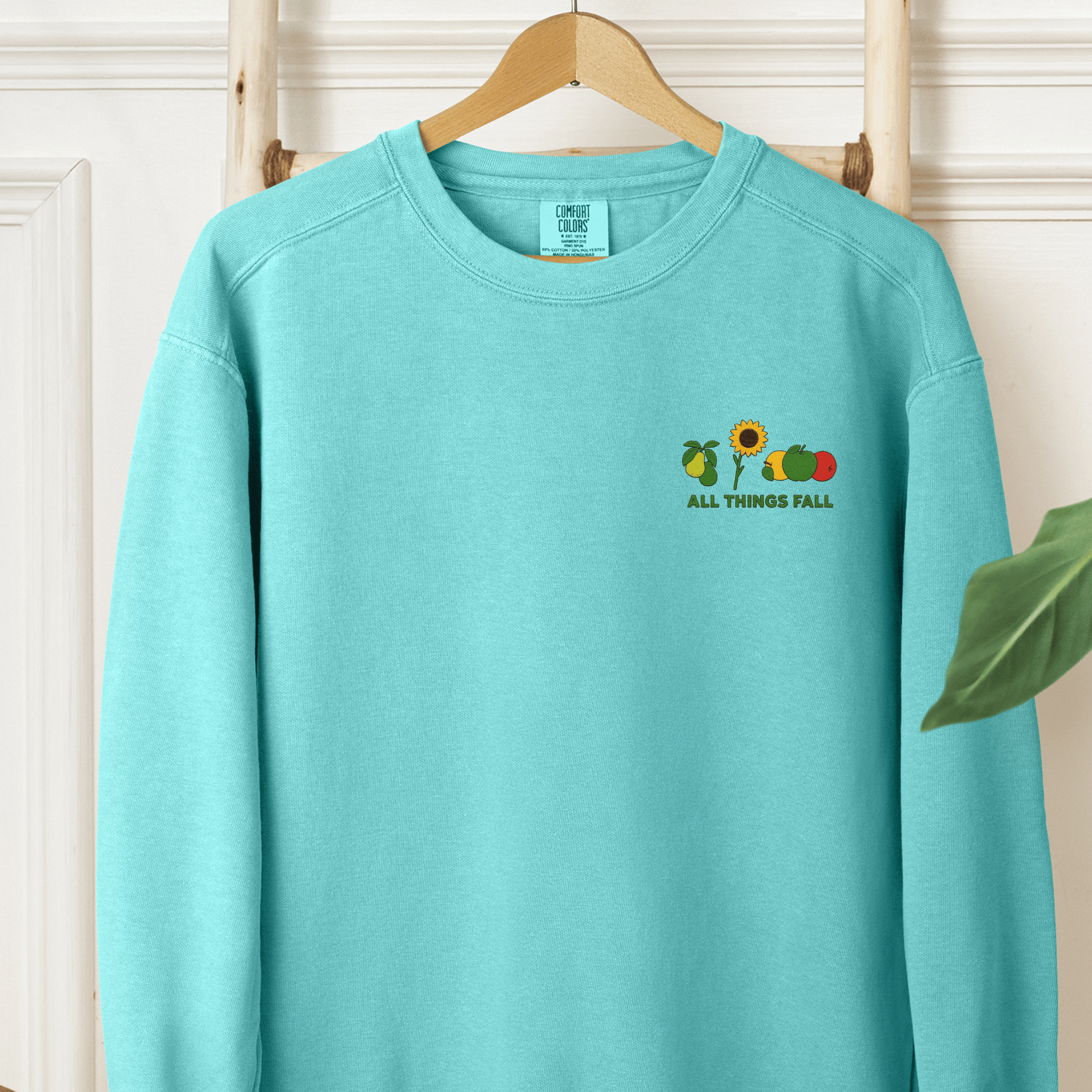 Embroidered Fall Sweatshirt Seafoam color