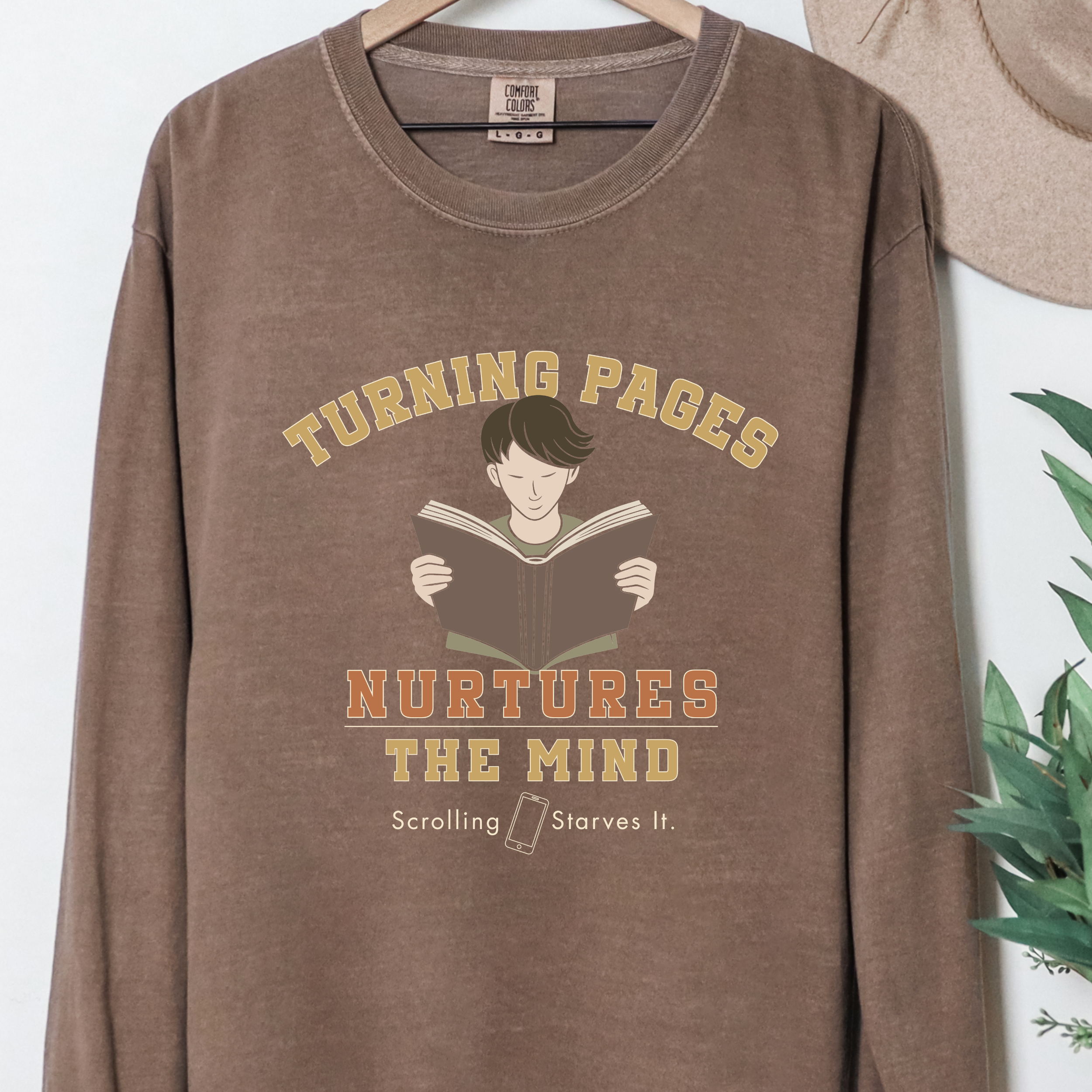 autumn book lover long sleeve cotton tee